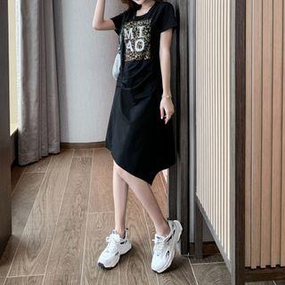 Short-sleeve Print A-line T-shirt Dress