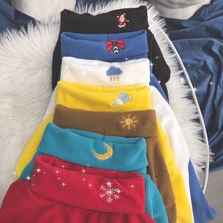 Mock Turtleneck Long-sleeve Embroidered Top (various Designs)