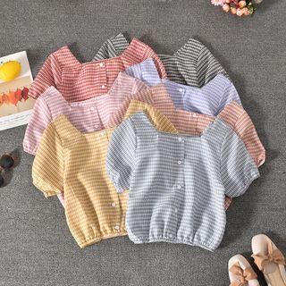 Short-sleeve Square-neck Check Top