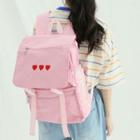 Heart-embroidery Utility Backpack Pink - One Size