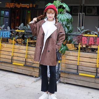 Fleece-lined Faux-leather Lapel Coat