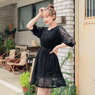 Lace Shift Dress With Sash
