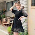 Lace Shift Dress With Sash