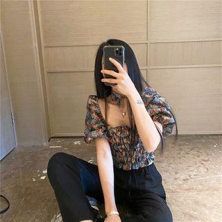 Puff-sleeve Floral Top / Pants