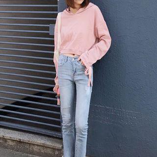 Tie-cuff Cropped Hoodie