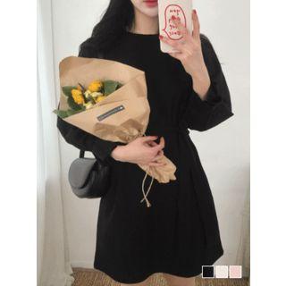 Pintuck-cuff T-shirt Dress With Sash