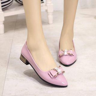 Rhinestone Bow Accent Low Heel Pumps