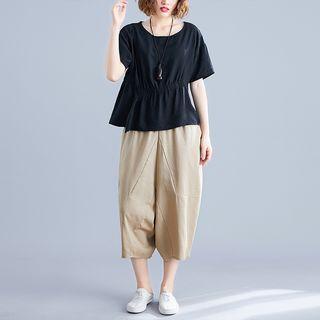 Set : Plain T Shirt + Wide-leg Pants