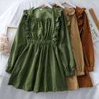 Gather-waist Ruffled-trim Mini Dress