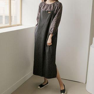Tag-detail Denim Long Pinafore Dress