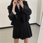 Pinstriped Cropped Blazer / Mini Pleated Skirt