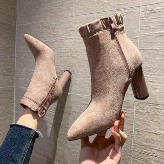 Pointed High Heel Velvet Short Boots