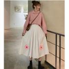 Long-sleeve Shirt / Flower Print A-line Midi Skirt