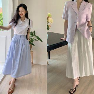 Plain / Stripe A-line Maxi Skirt