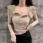 Lace Collared Ribbed Knit Top