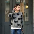 Heart-pattern Wool Blend Boxy Sweater