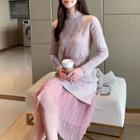 Set: Long-sleeve Knit Dress + Skirt