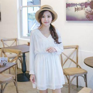 Long-sleeve V-neck Chiffon Dress