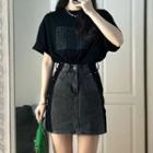 Short-sleeve T-shirt / Denim Mini A-line Skirt / Set