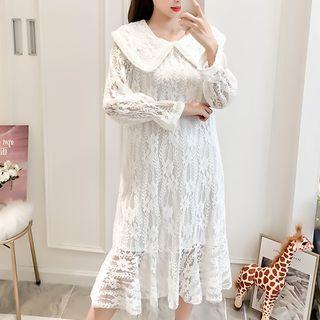 Collared Lace Long-sleeve A-line Dress