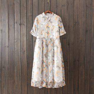 Butterfly Print Midi A-line Dress Butterfly Print - Light Yellow - One Size
