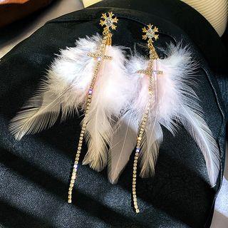 Rhinestone Snowflake Feather Fringed Earring