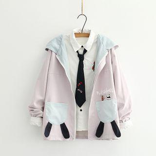 Cartoon Print Contrast Color Hooded Jacket