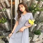 Faux-pearl Trim Half-placket Dress