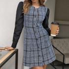 Long Sleeve Mock Two Piece Plaid A-line Dress