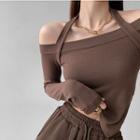 Asymmetrical Off-shoulder Halter T-shirt In 5 Colors