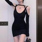 Long-sleeve Cutout Strappy Mini Sheath Dress