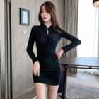 Long-sleeve Plain Mini Qipao Dress