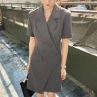 Elbow-sleeve Asymmetrical Mini A-line Blazer Dress