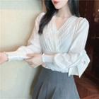 V-neck Lace Panel Cropped Blouse