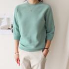 Crewneck 3/4-sleeve Wool Knit Top
