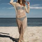 Long-sleeve Beach Coverup Dress Almond - One Size