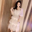 Bishop Sleeve Lace Panel Layered Dress
