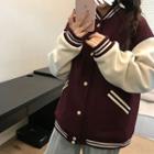 Contrast Trim Two Tone Baseball Jacket