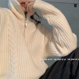 Zip-up Ribbed Cable-knit Top