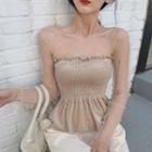 Sheer Panel Smocked Long-sleeve Top