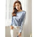 Faux-pearl Neckline Lace-trim Top