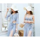 Set: Plain Bikini Top + Swim Shorts + Cover-up Top + Tie-strap Skirt