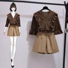 Bell-sleeve Ruffled Top / High-waist Shorts / Set