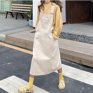 Pocket Detail Midi Jumper Dress As Shown In Figure - One Size