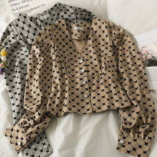 Slim-fit Puff-sleeve V-neck Shirt