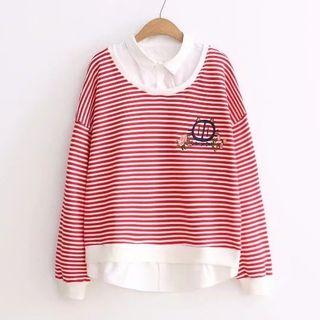 Stripe Mock Two-piece Long-sleeve Top