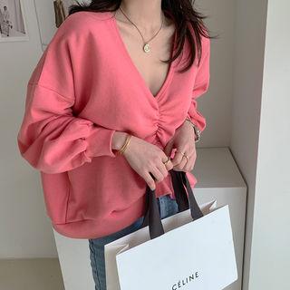 V-neck Shirred-front Pullover