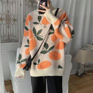 Turtleneck Fruit Jacquard Sweater