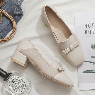Paneled Bow Chunky Heel Loafers
