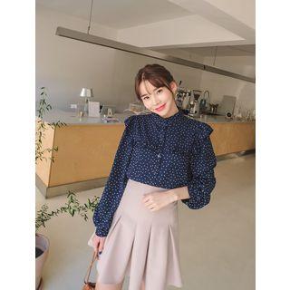 Bishop-sleeve Frill-trim Dotted Blouse